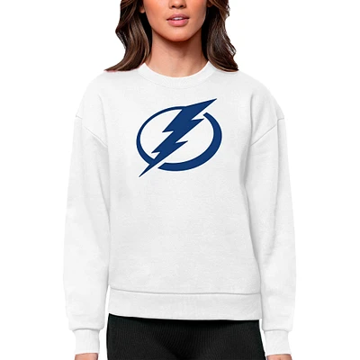 Women's Antigua White Tampa Bay Lightning Primary Logo Team Victory Crewneck Pullover Sweatshirt