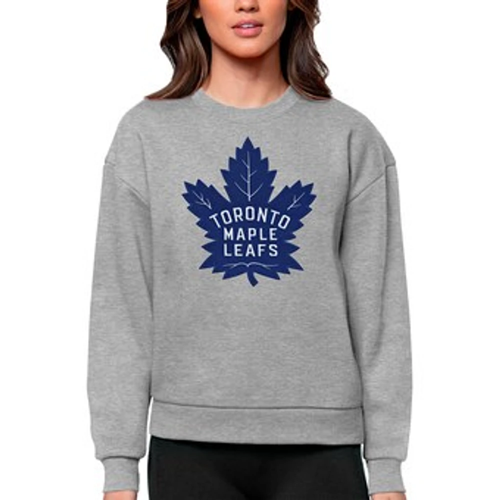 Women's Antigua Heather Gray Toronto Maple Leafs Primary Logo Team Victory Crewneck Pullover Sweatshirt