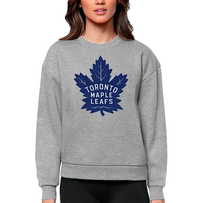 Women's Antigua Heather Gray Toronto Maple Leafs Primary Logo Team Victory Crewneck Pullover Sweatshirt