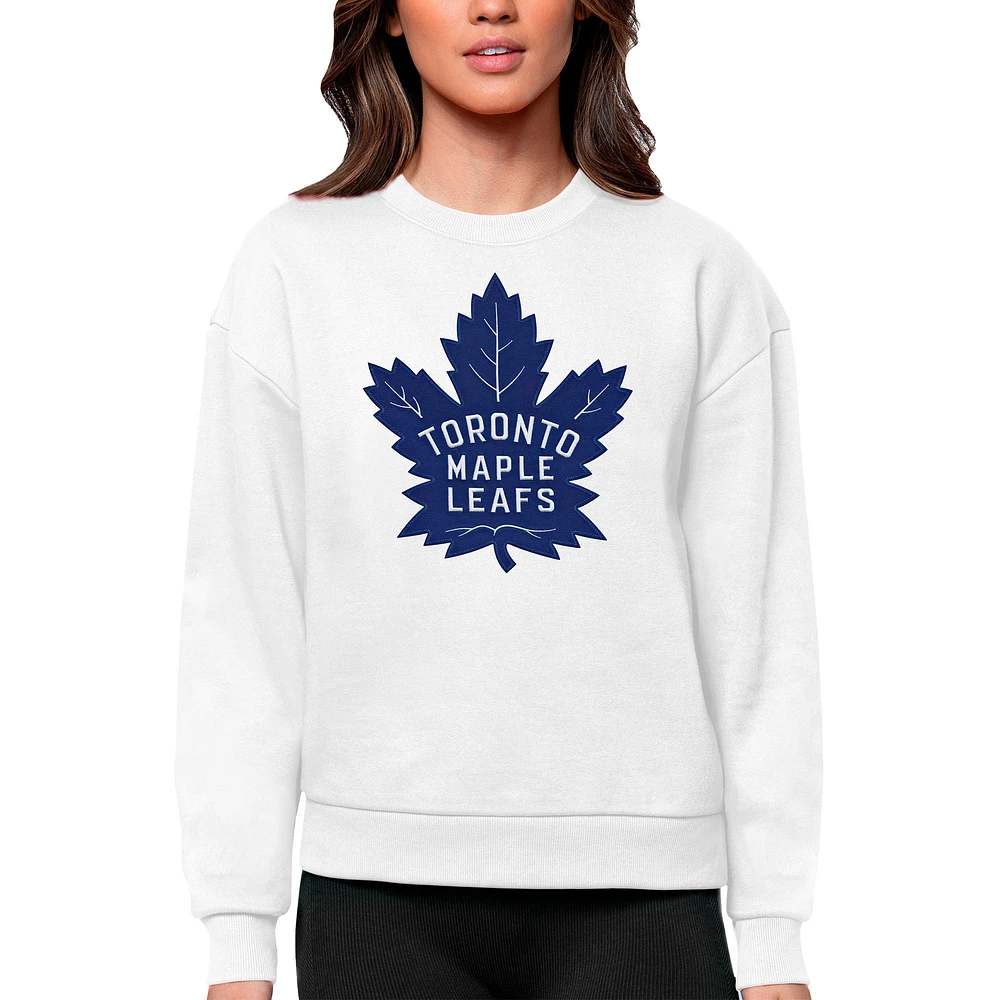 Women's Antigua Toronto Maple Leafs Primary Logo Team Victory Crewneck Pullover Sweatshirt