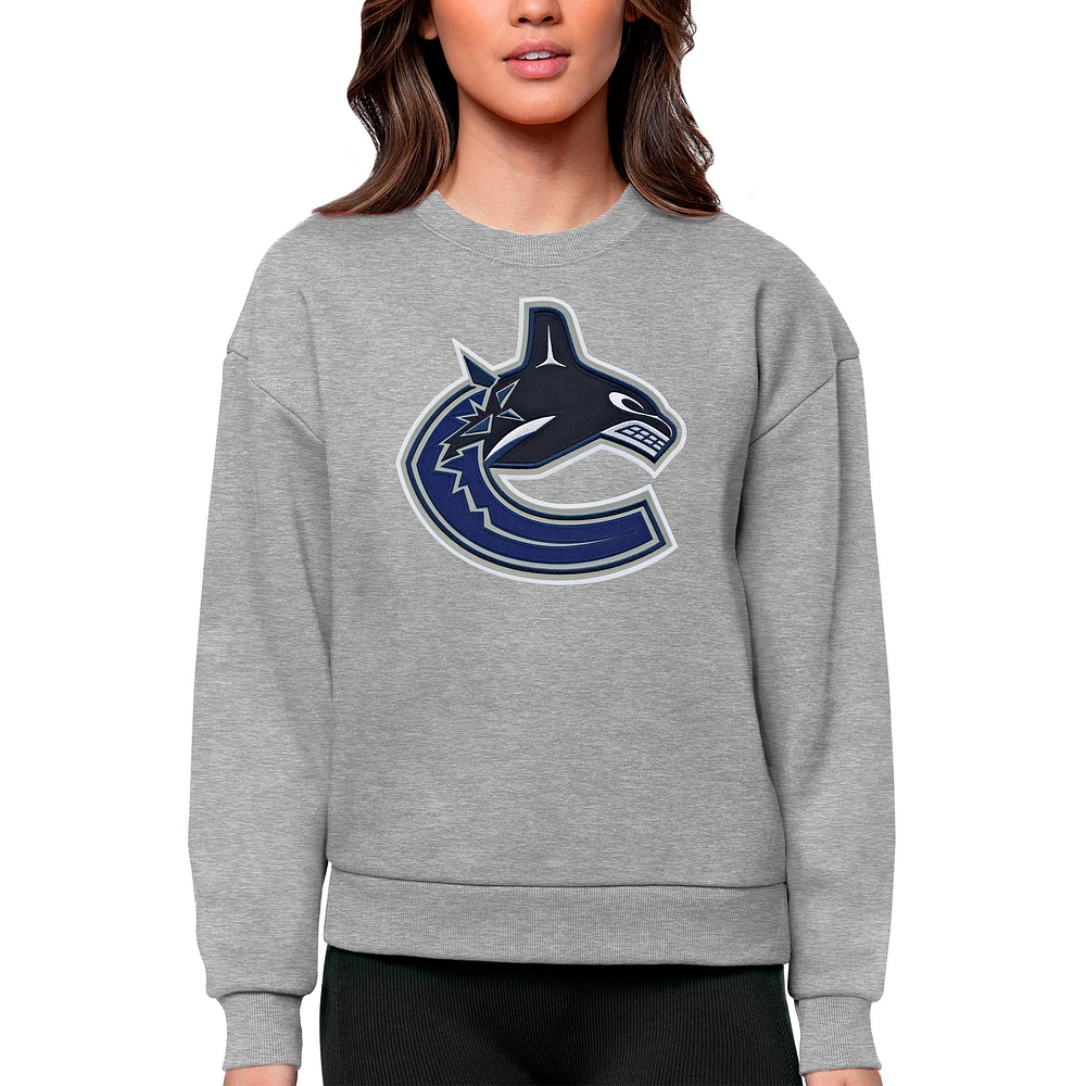 Women's Antigua Heather Gray Vancouver Canucks Primary Logo Team Victory Crewneck Pullover Sweatshirt