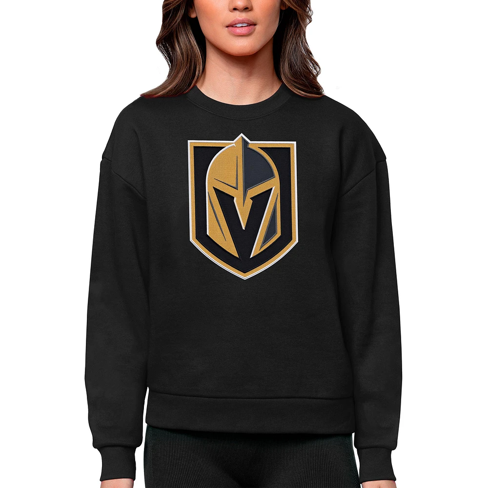 Women's Antigua Black Vegas Golden Knights Primary Logo Team Victory Crewneck Pullover Sweatshirt
