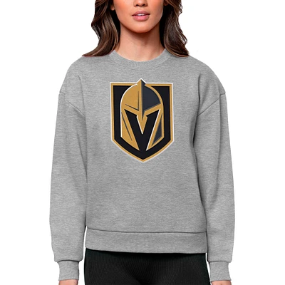 Women's Antigua Heather Gray Vegas Golden Knights Primary Logo Team Victory Crewneck Pullover Sweatshirt
