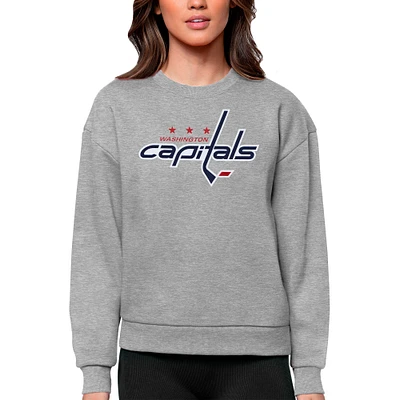 Women's Antigua Heather Gray Washington Capitals Primary Logo Team Victory Crewneck Pullover Sweatshirt