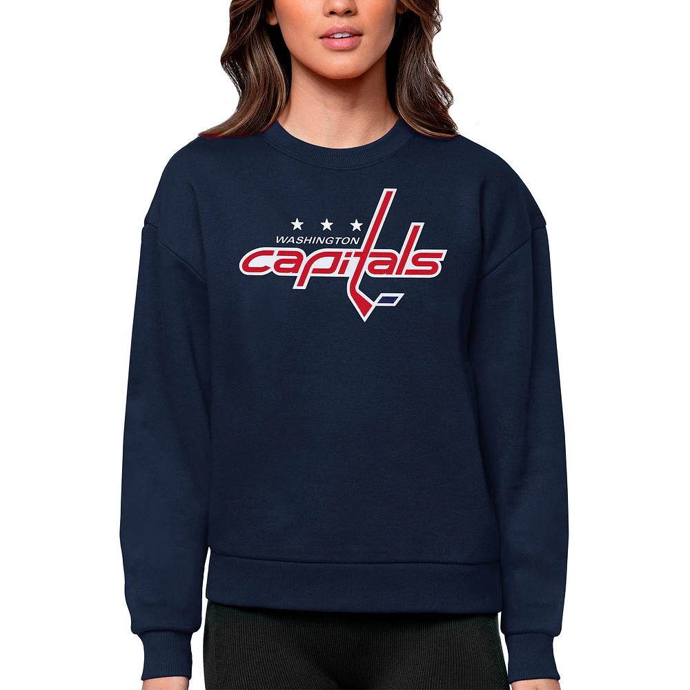 Women's Antigua Navy Washington Capitals Primary Logo Team Victory Crewneck Pullover Sweatshirt