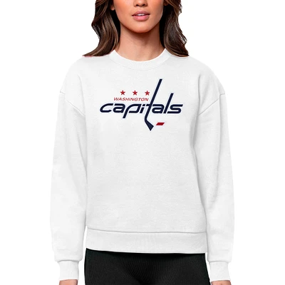 Women's Antigua White Washington Capitals Primary Logo Team Victory Crewneck Pullover Sweatshirt