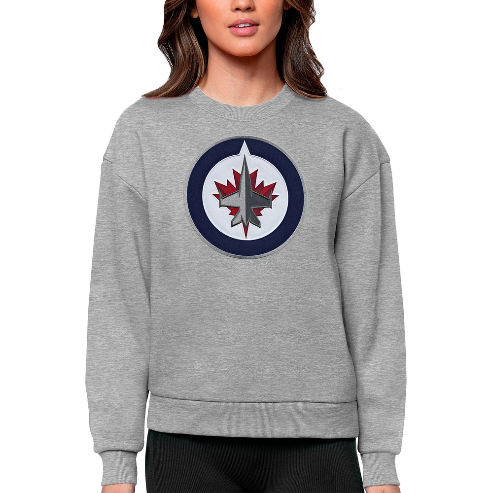 Women's Antigua Heather Gray Winnipeg Jets Primary Logo Team Victory Crewneck Pullover Sweatshirt
