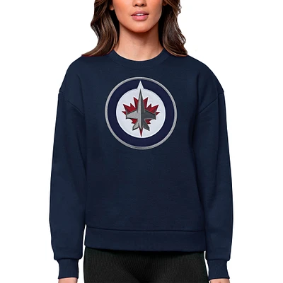 Women's Antigua Navy Winnipeg Jets Primary Logo Team Victory Crewneck Pullover Sweatshirt