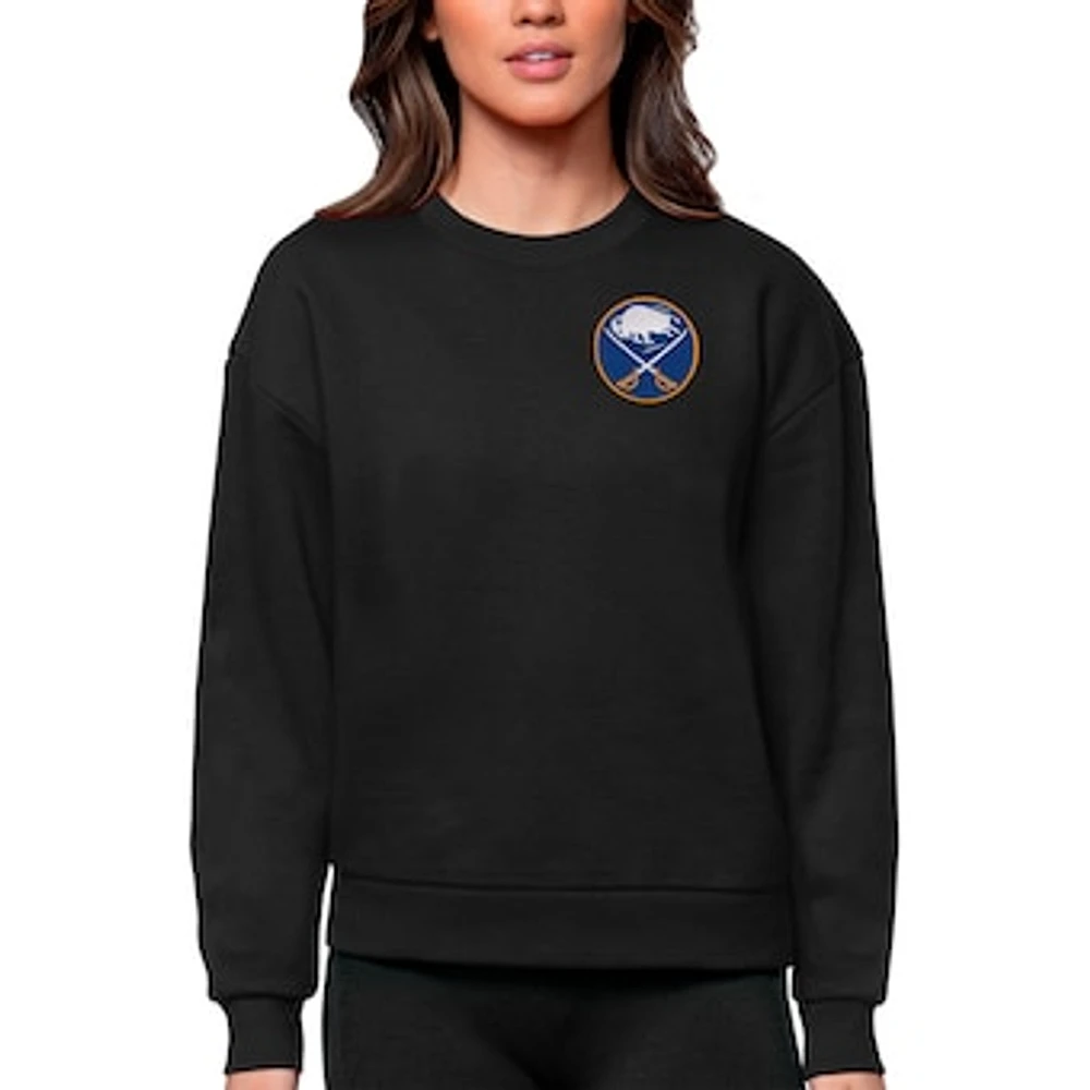 Women's Antigua Black Buffalo Sabres Primary Logo Victory Crewneck Pullover Sweatshirt
