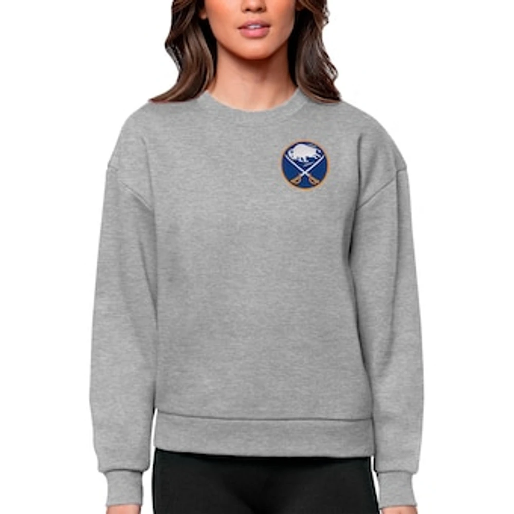 Women's Antigua Heather Gray Buffalo Sabres Primary Logo Victory Crewneck Pullover Sweatshirt