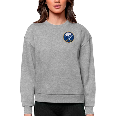 Women's Antigua Heather Gray Buffalo Sabres Primary Logo Victory Crewneck Pullover Sweatshirt