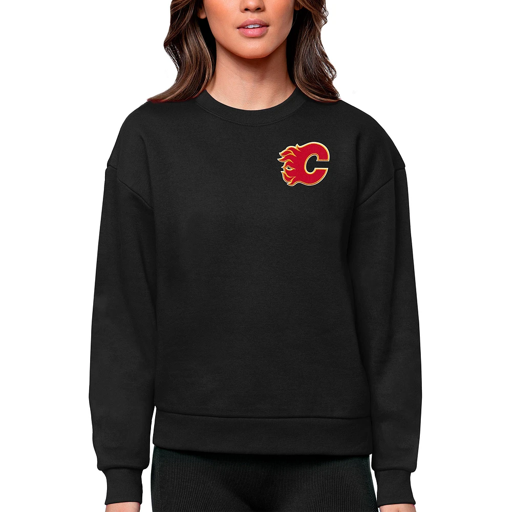 Women's Antigua Black Calgary Flames Primary Logo Victory Crewneck Pullover Sweatshirt