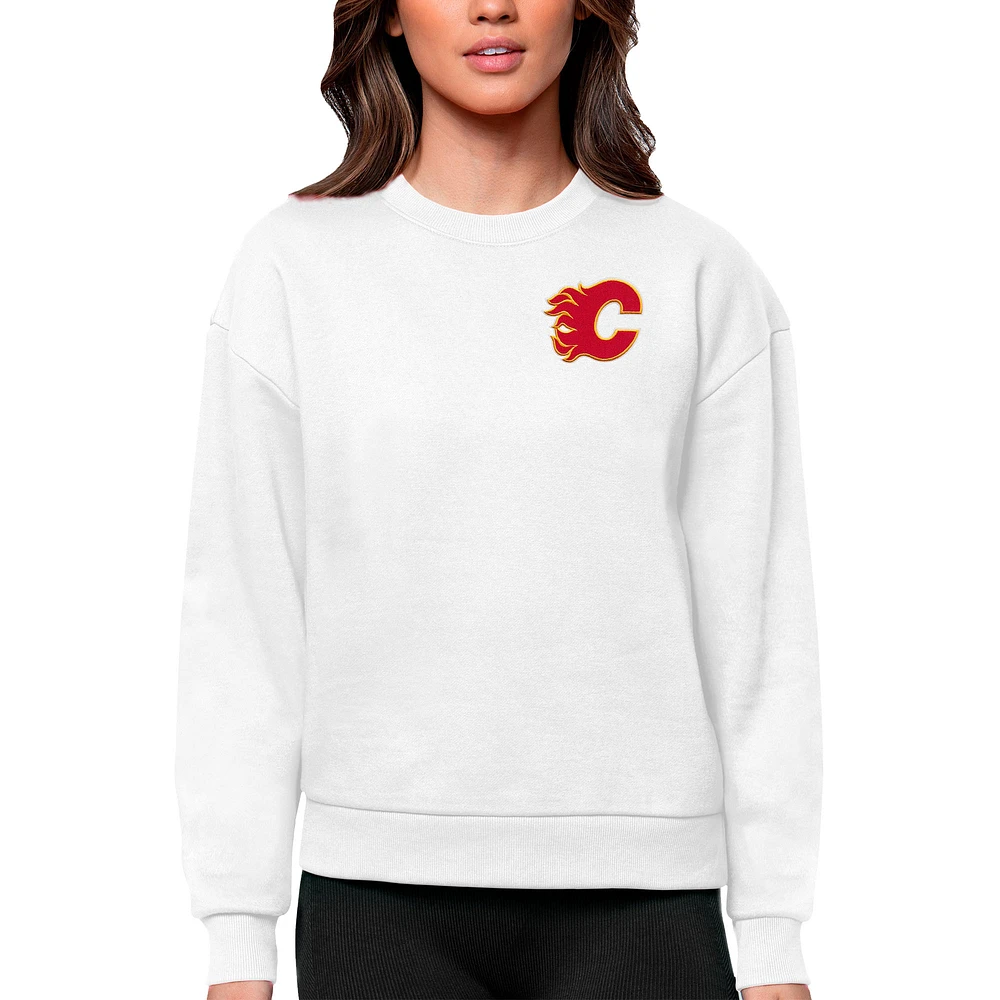 Women's Antigua Calgary Flames Primary Logo Victory Crewneck Pullover Sweatshirt