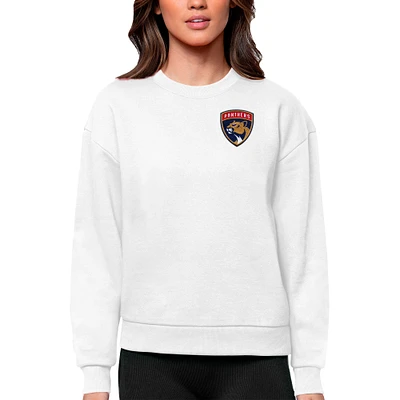 Women's Antigua White Florida Panthers Primary Logo Victory Crewneck Pullover Sweatshirt