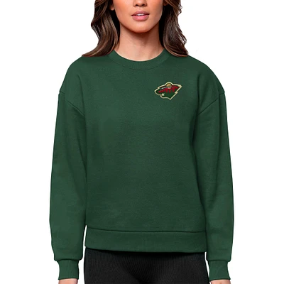 Women's Antigua Green Minnesota Wild Primary Logo Victory Crewneck Pullover Sweatshirt