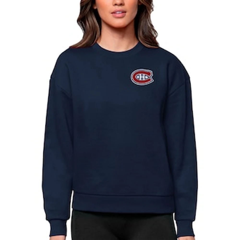 Women's Antigua Navy Montreal Canadiens Primary Logo Victory Crewneck Pullover Sweatshirt