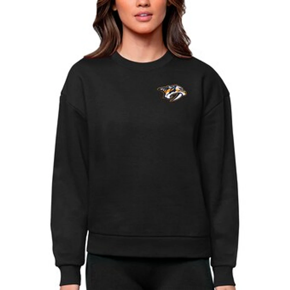 Women's Antigua Black Nashville Predators Primary Logo Victory Crewneck Pullover Sweatshirt