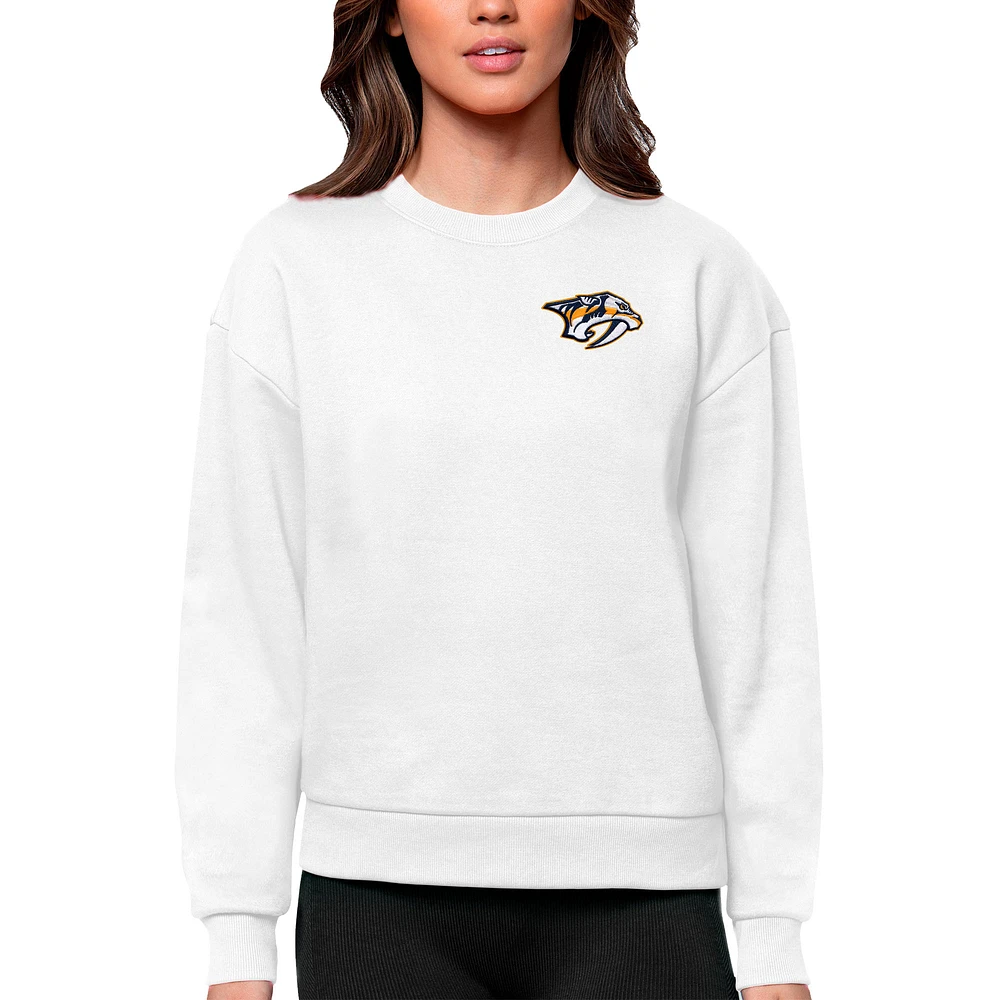 Women's Antigua White Nashville Predators Primary Logo Victory Crewneck Pullover Sweatshirt