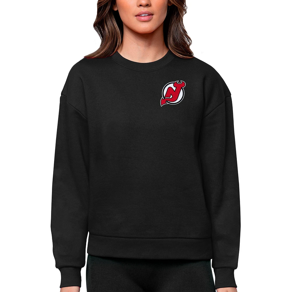 Women's Antigua Black New Jersey Devils Primary Logo Victory Crewneck Pullover Sweatshirt
