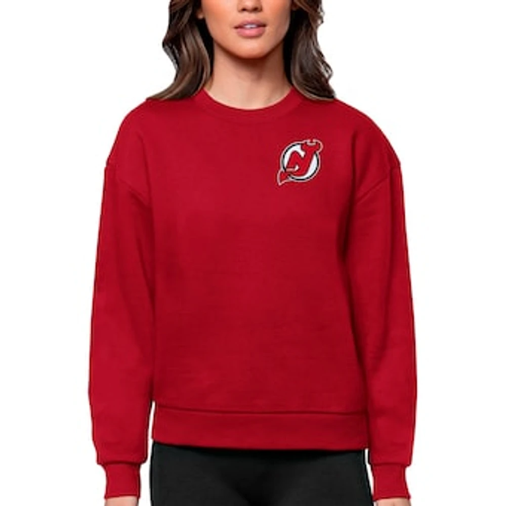 Women's Antigua Red New Jersey Devils Primary Logo Victory Crewneck Pullover Sweatshirt