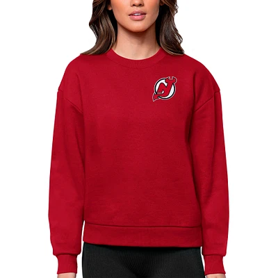 Women's Antigua Red New Jersey Devils Primary Logo Victory Crewneck Pullover Sweatshirt