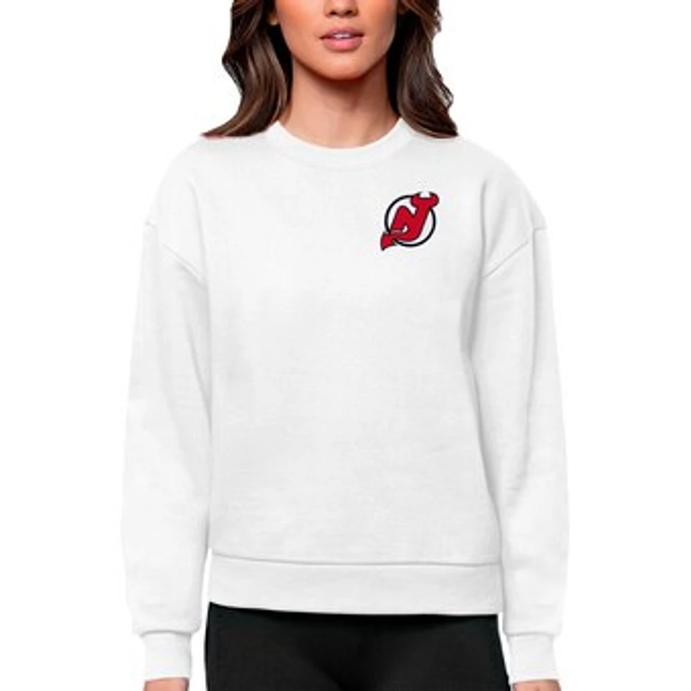 Women's Antigua White New Jersey Devils Primary Logo Victory Crewneck Pullover Sweatshirt