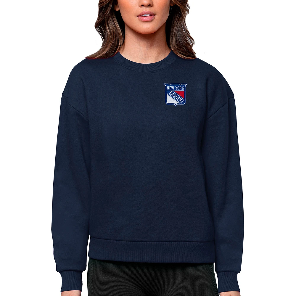 Women's Antigua Navy New York Rangers Primary Logo Victory Crewneck Pullover Sweatshirt
