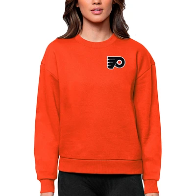 Women's Antigua Orange Philadelphia Flyers Primary Logo Victory Crewneck Pullover Sweatshirt