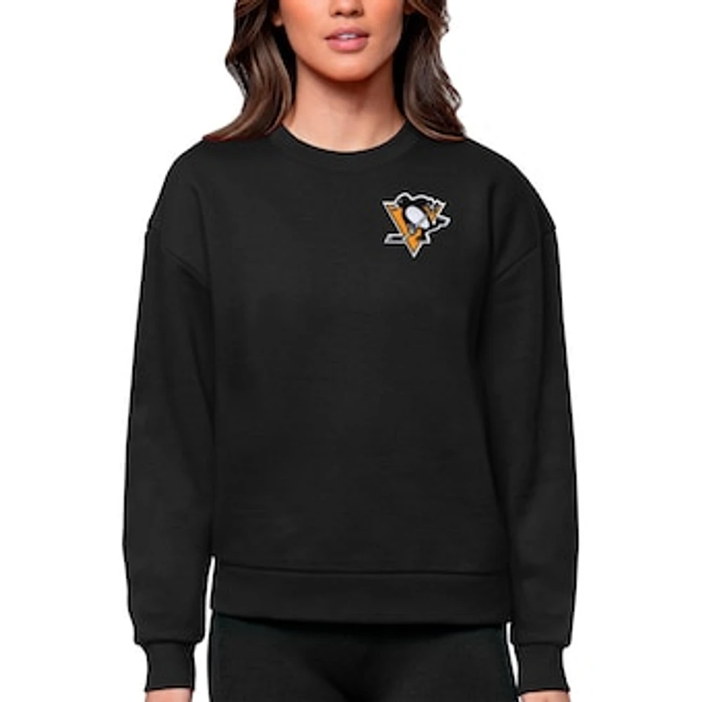 Women's Antigua Black Pittsburgh Penguins Primary Logo Victory Crewneck Pullover Sweatshirt