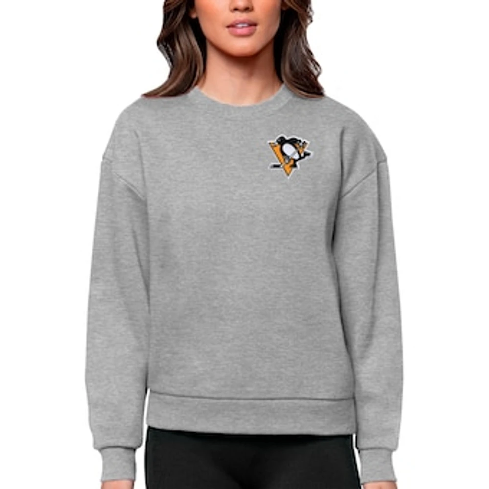 Women's Antigua Heather Gray Pittsburgh Penguins Primary Logo Victory Crewneck Pullover Sweatshirt
