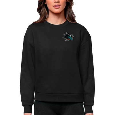 Women's Antigua Black San Jose Sharks Primary Logo Victory Crewneck Pullover Sweatshirt