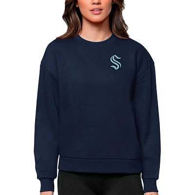Women's Antigua Navy Seattle Kraken Primary Logo Victory Crewneck Pullover Sweatshirt