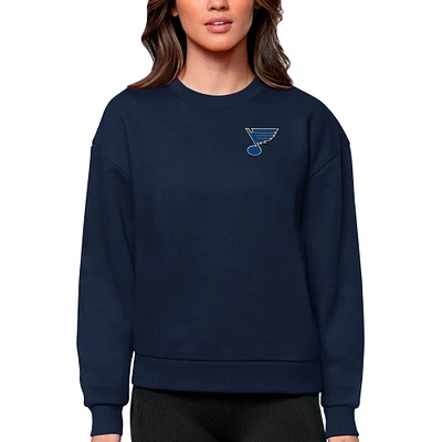 Women's Antigua Navy St. Louis Blues Primary Logo Victory Crewneck Pullover Sweatshirt