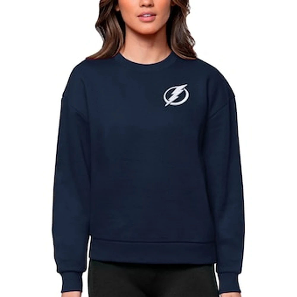 Women's Antigua Navy Tampa Bay Lightning Primary Logo Victory Crewneck Pullover Sweatshirt