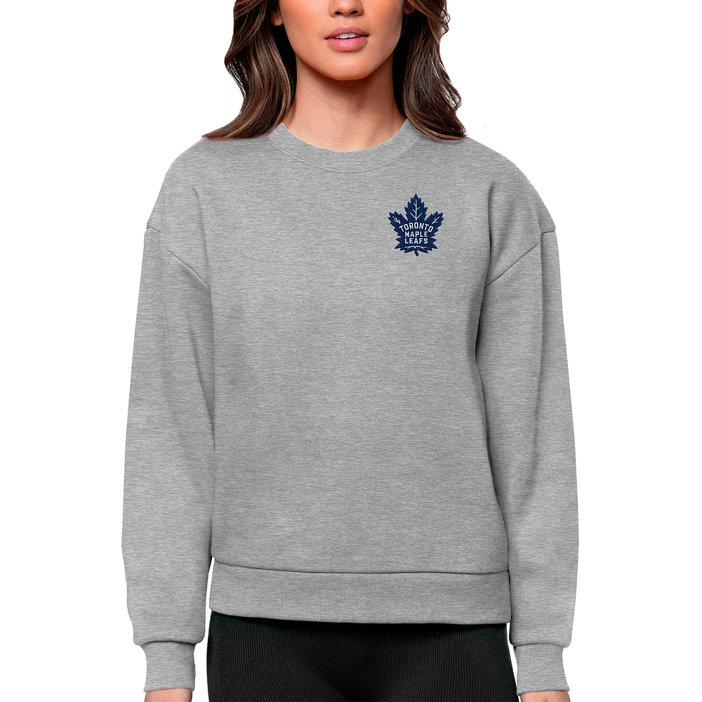Women's Antigua Heather Gray Toronto Maple Leafs Primary Logo Victory Crewneck Pullover Sweatshirt