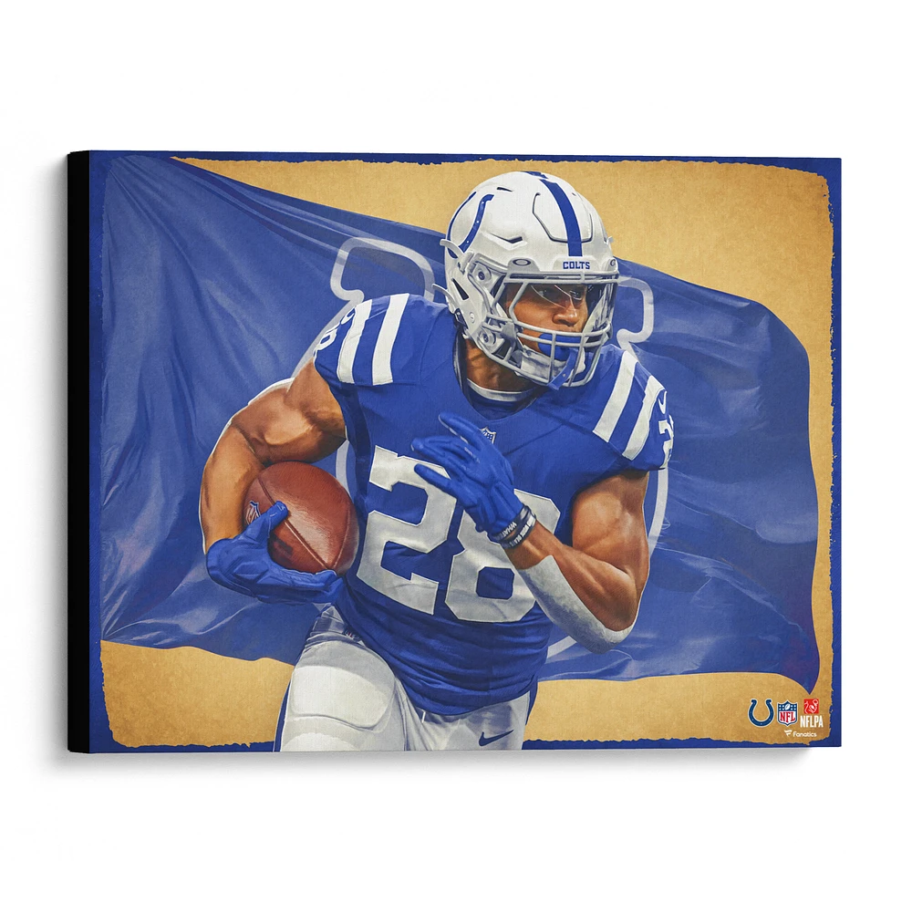 Jonathan Taylor Indianapolis Colts Stretched 20" x 24" Canvas Giclee Print - Designed by Artist Brian Konnick