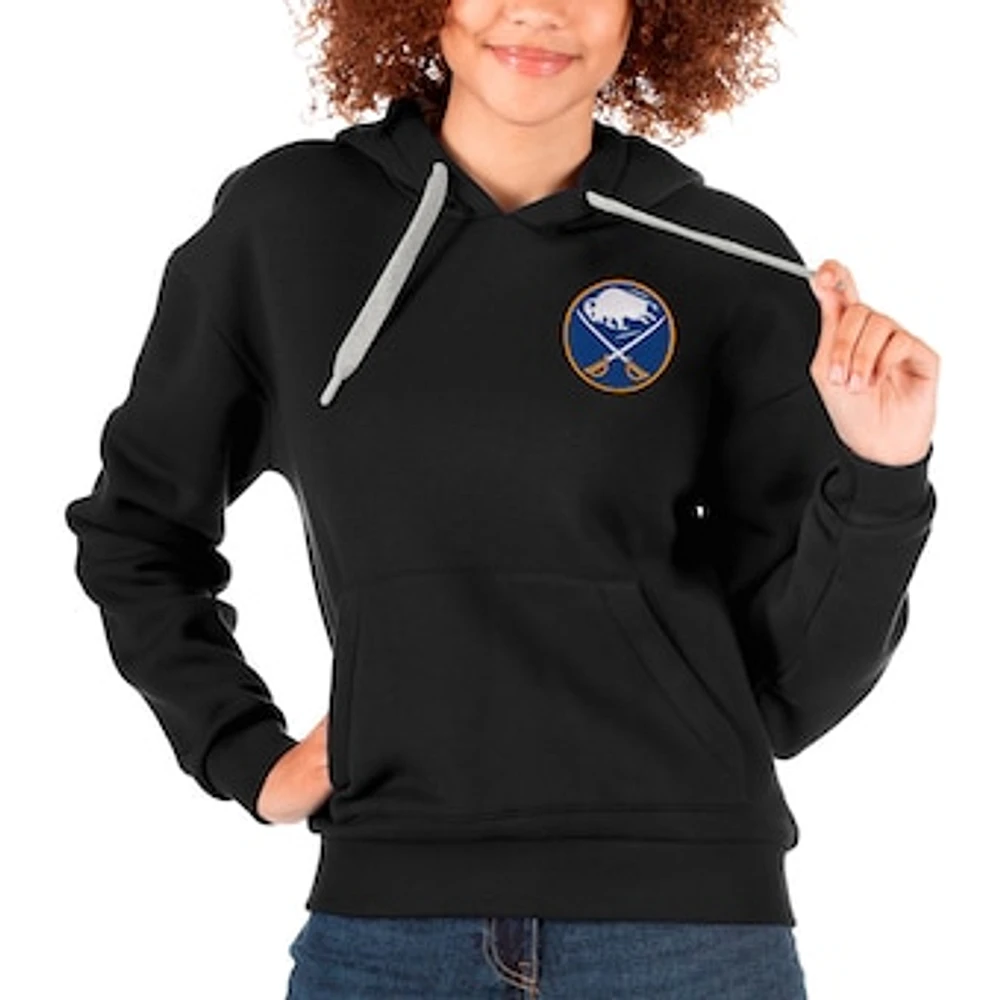 Women's Antigua Black Buffalo Sabres Primary Logo Victory Pullover Hoodie