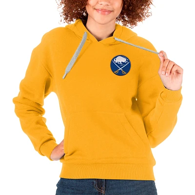 Women's Antigua Gold Buffalo Sabres Primary Logo Victory Pullover Hoodie