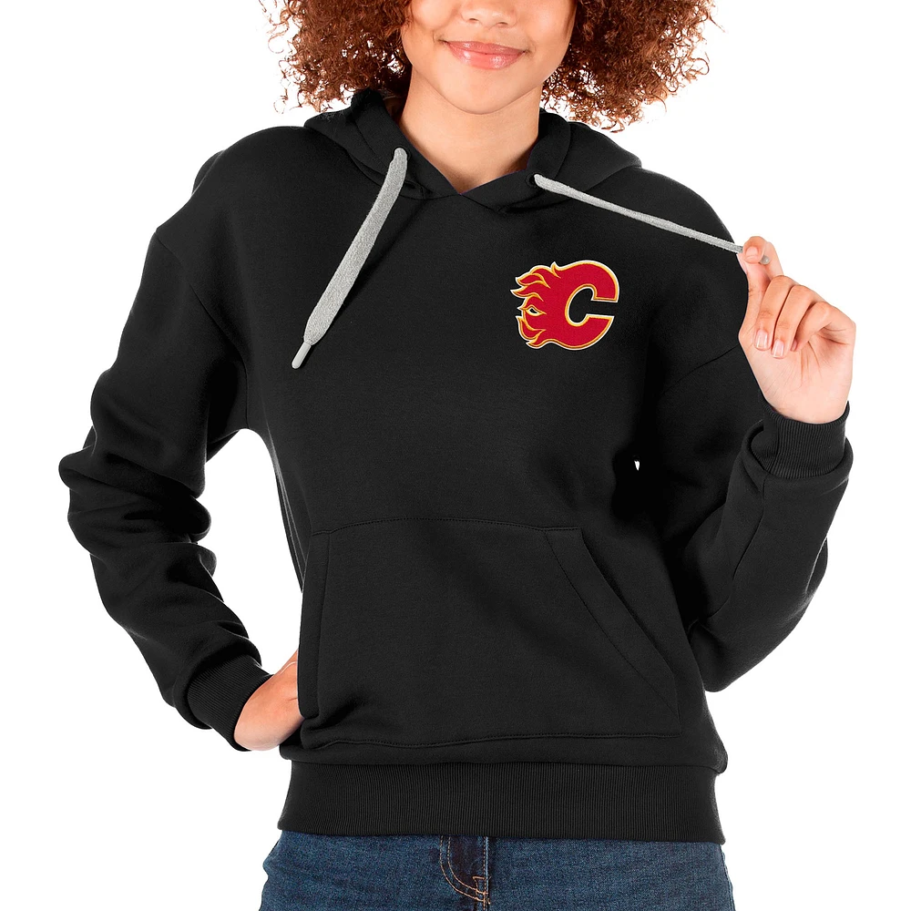Women's Antigua Black Calgary Flames Primary Logo Victory Pullover Hoodie