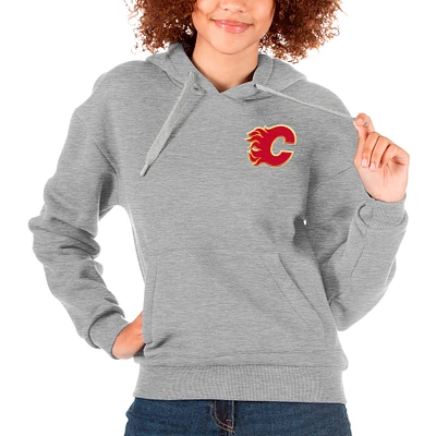 Women's Antigua Heather Gray Calgary Flames Primary Logo Victory Pullover Hoodie