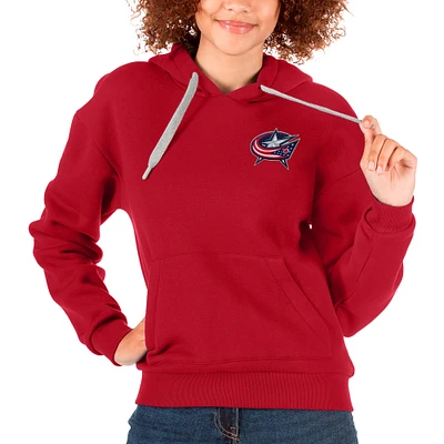 Women's Antigua Red Columbus Blue Jackets Primary Logo Victory Pullover Hoodie