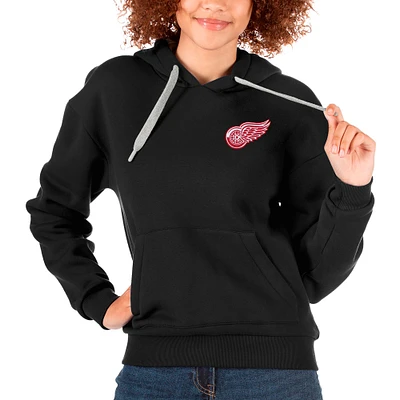 Women's Antigua Black Detroit Red Wings Primary Logo Victory Pullover Hoodie