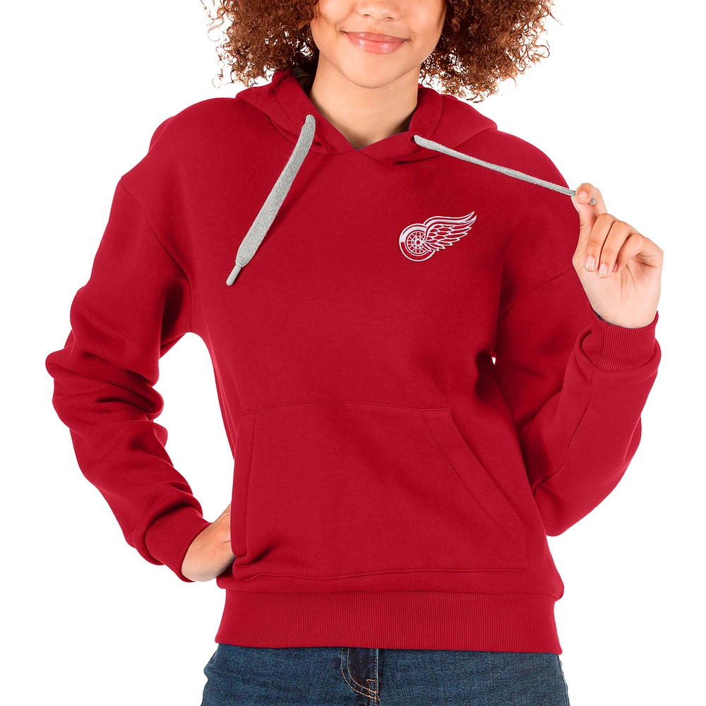 Women's Antigua Red Detroit Wings Primary Logo Victory Pullover Hoodie