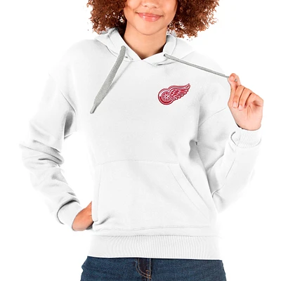 Women's Antigua White Detroit Red Wings Primary Logo Victory Pullover Hoodie