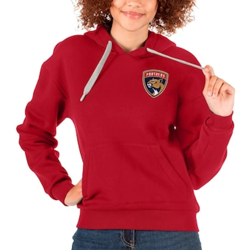 Women's Antigua Red Florida Panthers Primary Logo Victory Pullover Hoodie