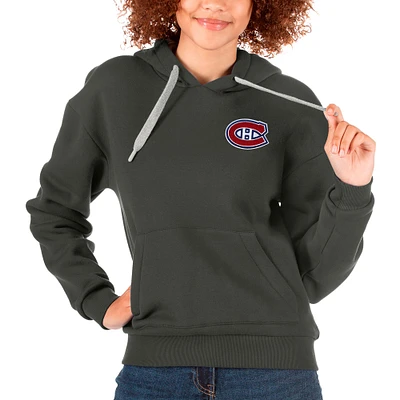 Women's Antigua Charcoal Montreal Canadiens Primary Logo Victory Pullover Hoodie