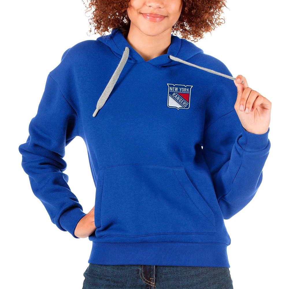 Women's Antigua Royal New York Rangers Primary Logo Victory Pullover Hoodie