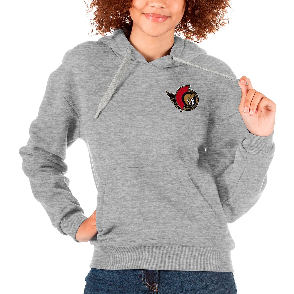 Women's Antigua Heather Gray Ottawa Senators Primary Logo Victory Pullover Hoodie