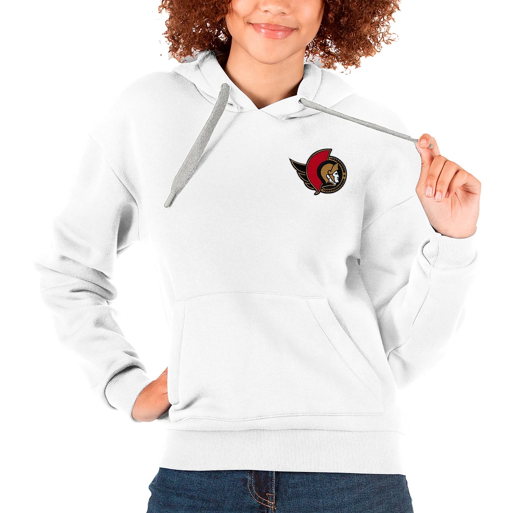 Women's Antigua White Ottawa Senators Primary Logo Victory Pullover Hoodie