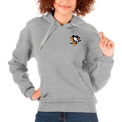 Women's Antigua Heather Gray Pittsburgh Penguins Primary Logo Victory Pullover Hoodie